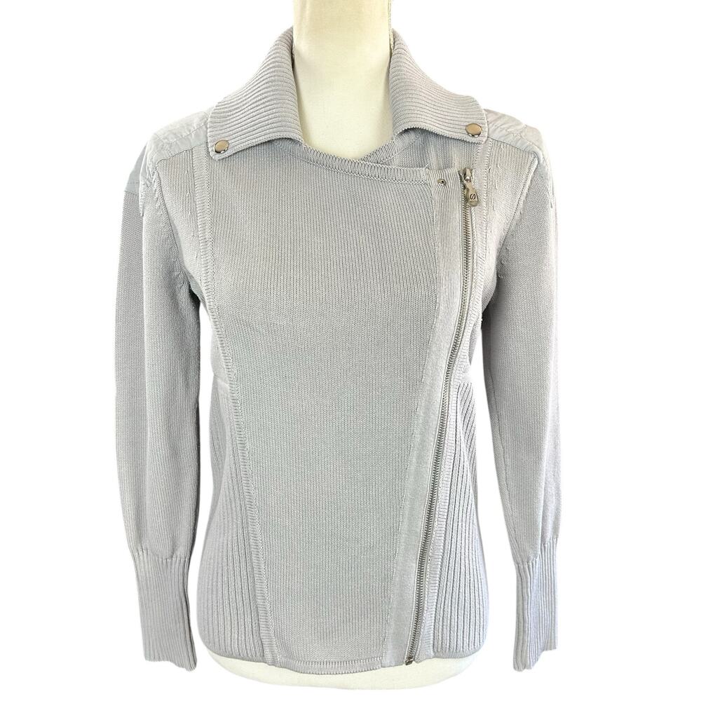Spanner Sport Knit Jacket Women Size Small Ribbed Gray Asymmetrical Zip Sweater